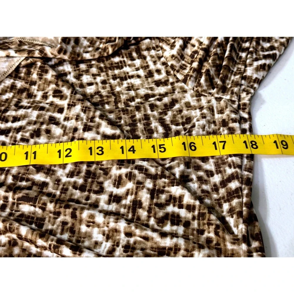 Jones New York Collection Brown Abstract Surplice V-Neck Ruched Top Small